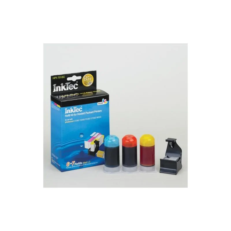 Recharge pour cartouches HP 364 et 364xl. CYAN, MAGENTA et JAUNE. InkTec HPI-7018C