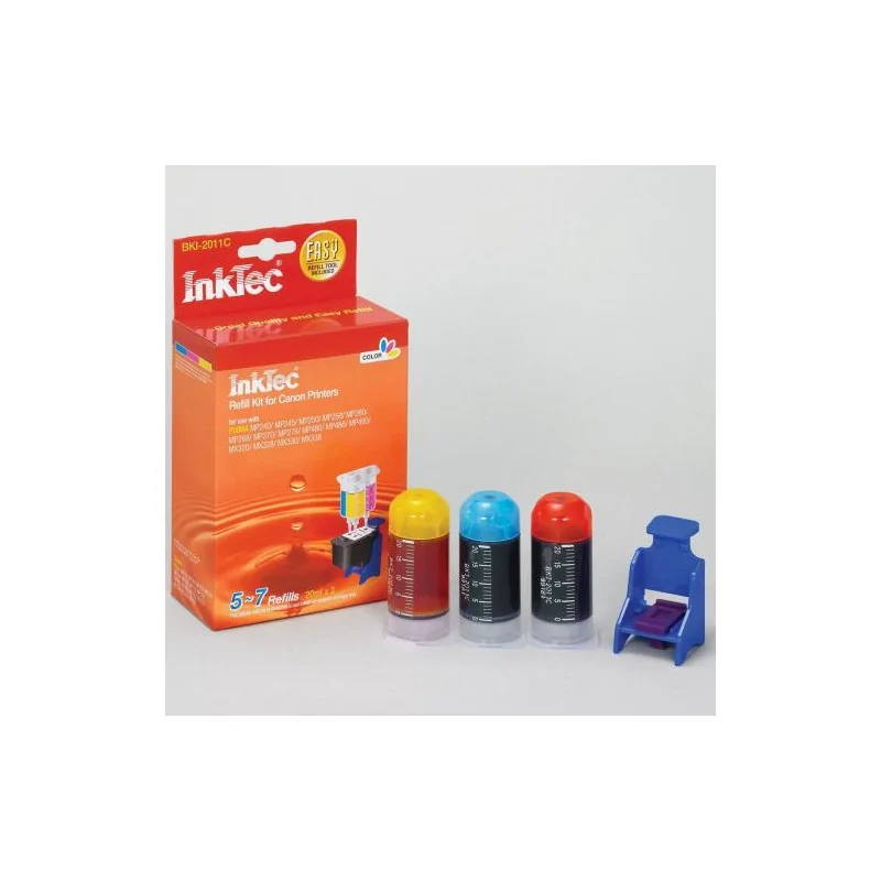 Kit de recharge InkTec pour cartouches Canon CL-511, 513, CL-211, 211xl, CL-811, 811xl et CL-816, 816xl 3 COULEURS. 20 ml x 3