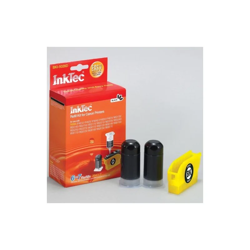 Kit de recharge InkTec, pour Canon CLI-226, 426, 526, 726BK. NOIR. 20 ml x 2