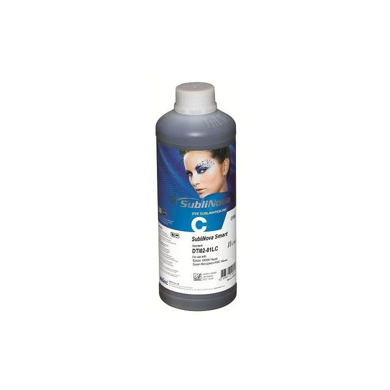 Tinta de sublimación Cian para Epson DX4, DX5, EcoTank. Sublinova Smart (botella de 1 litro)