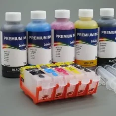 Cartuchos recargables para Canon PGI-525BK, CLI-526 BK, C, M, Y + 100ml de tinta por color