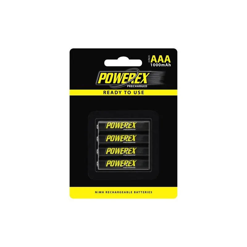 4 pilhas AAA recarregáveis POWEREX PRECHARGED de 1000mAh