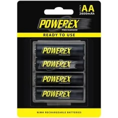 POWEREX PRECHARGED AA 2600mAh, piles rechargeables NiMH à faible autodécharge, 4 piles + étui