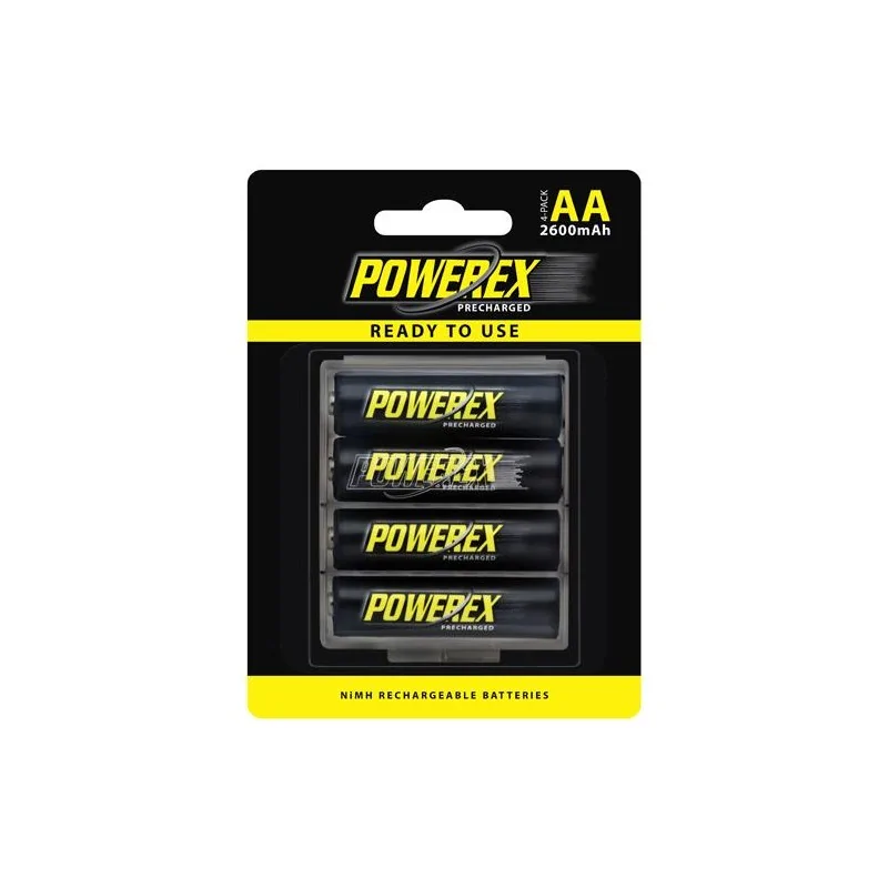 POWEREX PRÉ-CARREGADO AA 2600mAh, baterias recarregáveis NiMH de baixa auto-descarga, 4 baterias + estojo