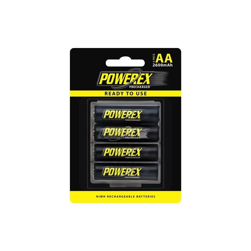 4 piles rechargeables AA POWEREX PRECHARGED 2600mAh + étui