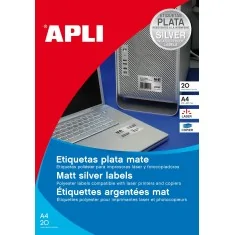 APLI Silver Polyester Labels A4 20 feuilles A4 pour impression laser