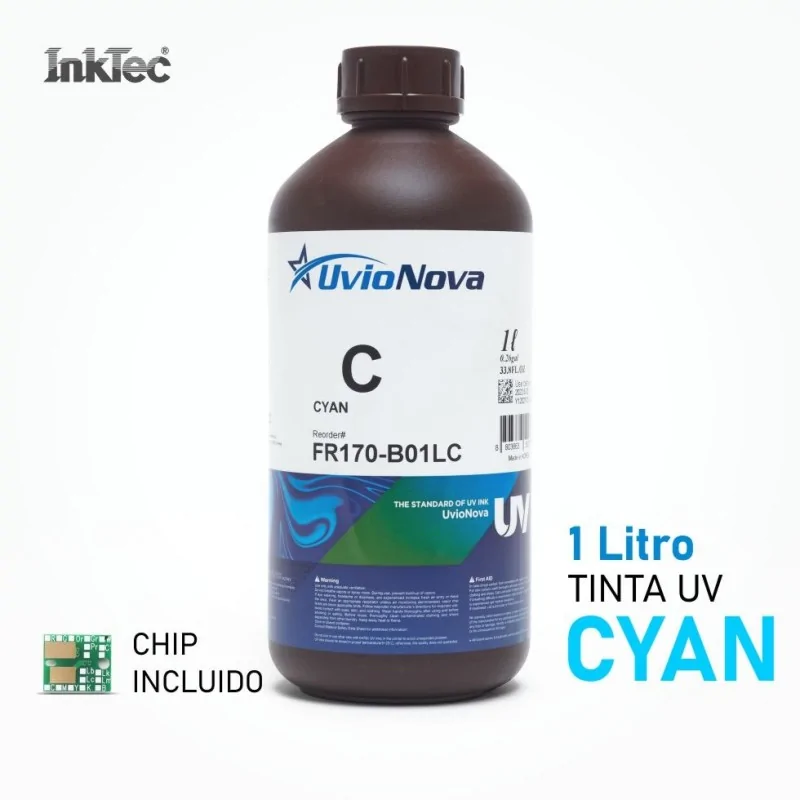 1L Tinta UV Cian Mimaki LUS170 compatible con chip incluido. FR170, UvioNova by InkTec
