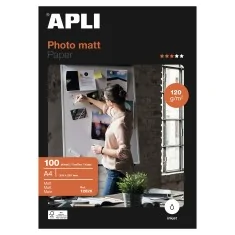 Papel fotográfico mate, 120gr, 100 hojas A4 | APLI Photo Matt