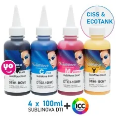 Pack: Sublinova Smart para sublimação CISS (4 cores x 100ml) + Perfil de Cor