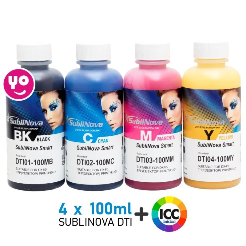 Set de tintas sublimación SubliNova Smart (InkTec) 4 x 100 ml + perfil ICC
