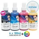 Tinta sublimación para Epson Ecotank, Inktec Sublinova Smart (4x100ml). Con Perfil de Color