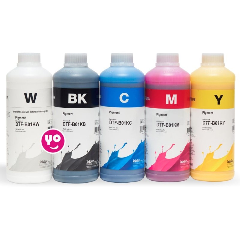 Tinta DTF InkTec, Pack ahorro, 5 botellas, 5 litros, CMYK+W