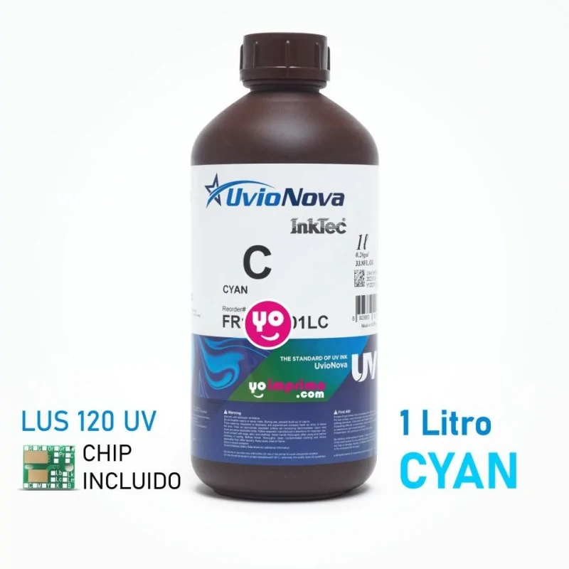 1L Tinta UV Cian, Mimaki LUS120 compatible (chip incluido). InkTec UvioNova, FR120