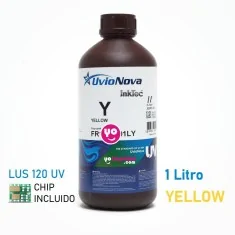 1L de tinta UV amarela, compatível com Mimaki LUS-120 (chip incluído). InkTec UvioNova, FR120