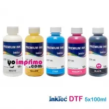 Tinta DTF InkTec, Pack ahorro, 5 botellas 100ml, CMYK+W