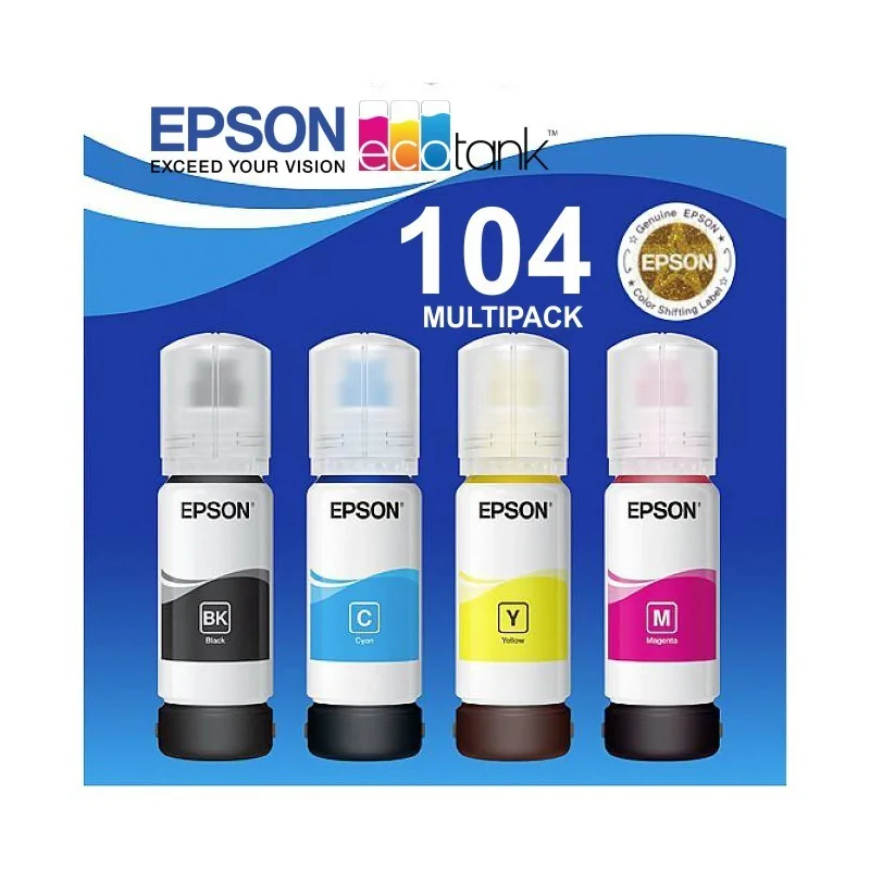 4 Botellas de tinta Epson 104 original de 65ml, multipack para EcoTank