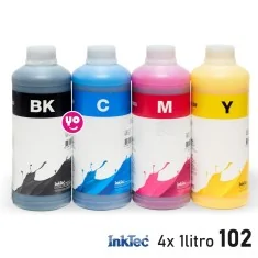 PACK compatible Epson 102. 4 bouteilles de 1 litre d'encre 102 InkTec, CMYK