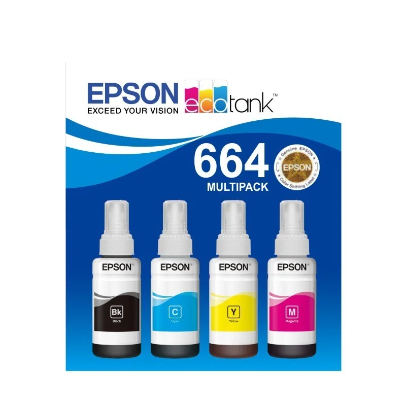 4 Botellas de tinta Epson 664 original, multipack para EcoTank