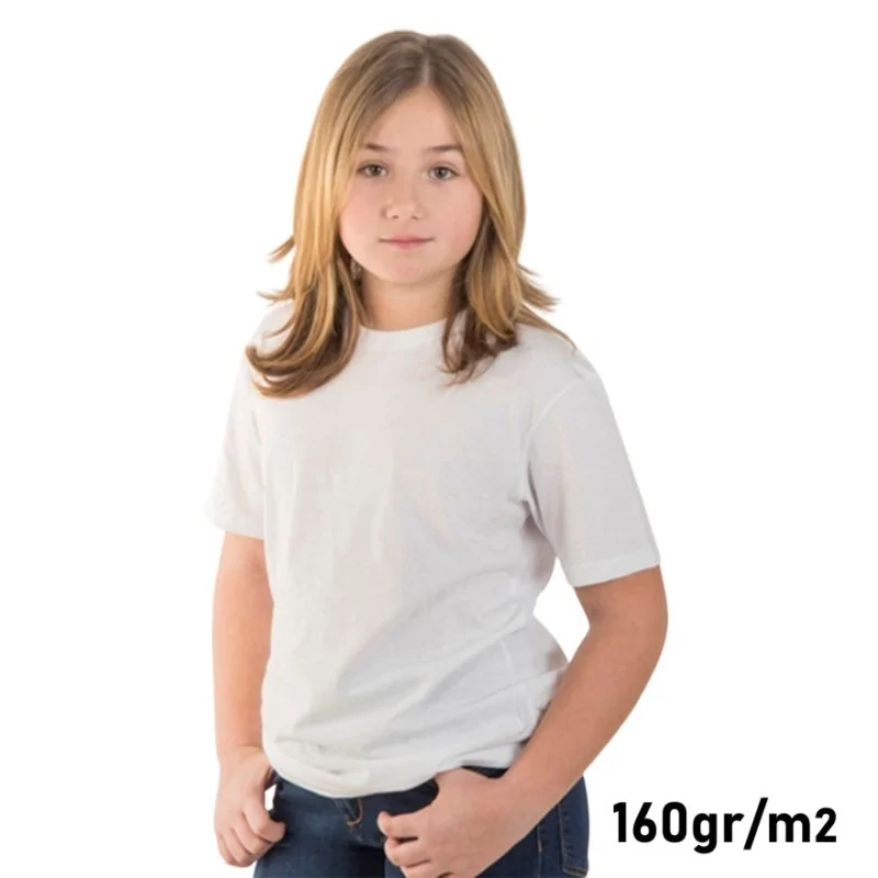 Camiseta para sublimar, infantil, tejido 100% poliester blanco de 160gr