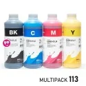 Pack d'encres compatibles Epson 113. 4 flacons de 1 litre de marque InkTec, CMYK