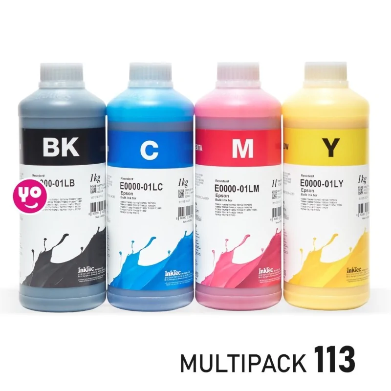 PACK tintas Epson 113 compatibles. 4 botellas de 1 litro marca InkTec, CMYK