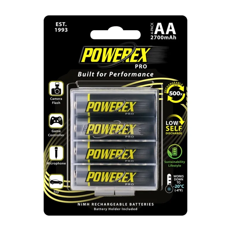 4 pilas recargables AA Powerex PRO 2700mAh + estuche