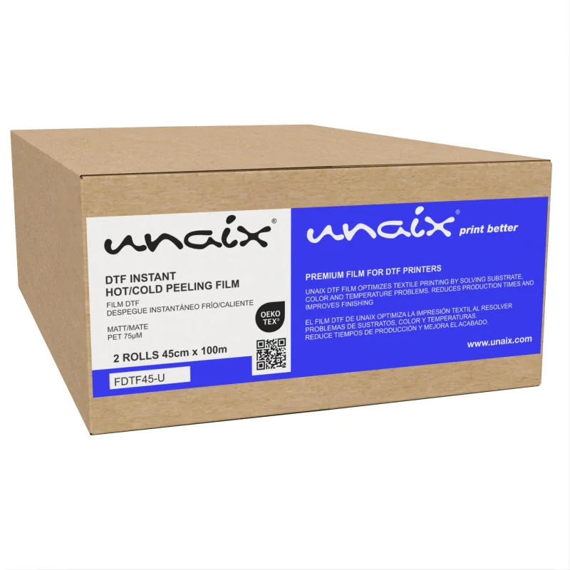 Filme DTF instantâneo de 45 cm, UNAIX® (caixa com 2 rolos x 100 m)