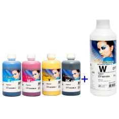 Pack de tintas DTF InkTec CMYK (4 x 250ml) + 1 blanco W (1Kg)