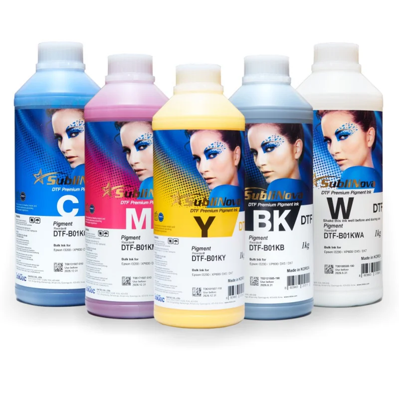DTF InkTec CMYKW ink pack (5 x 1 kg bottles)