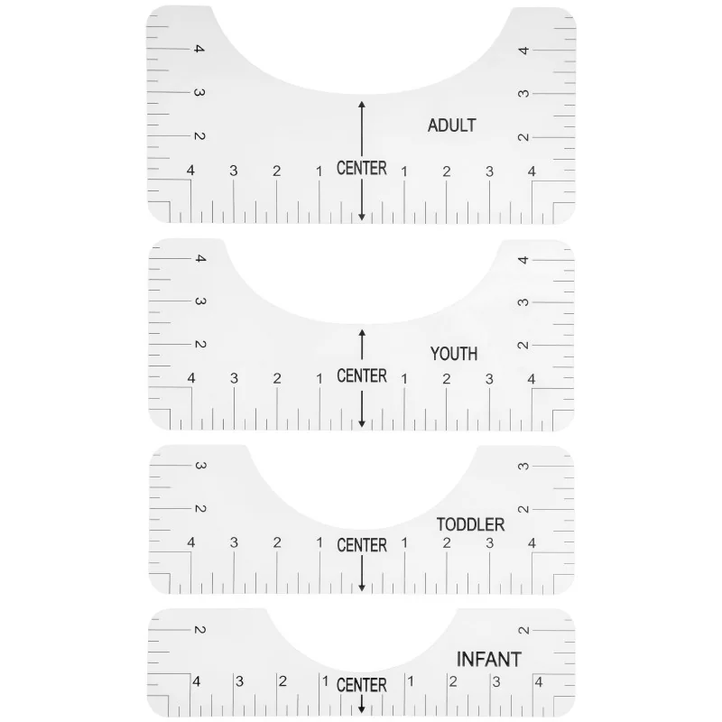 Réguas de alinhamento para camisetas DTF, sublimação e transferência – Conjunto com 4 unidades