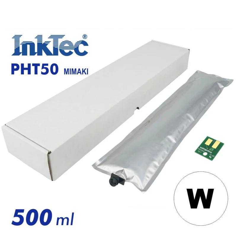 Tinta Inktec PHT50 para impressoras Mimaki DTF, embalagem de 500ml + chip (Branca)