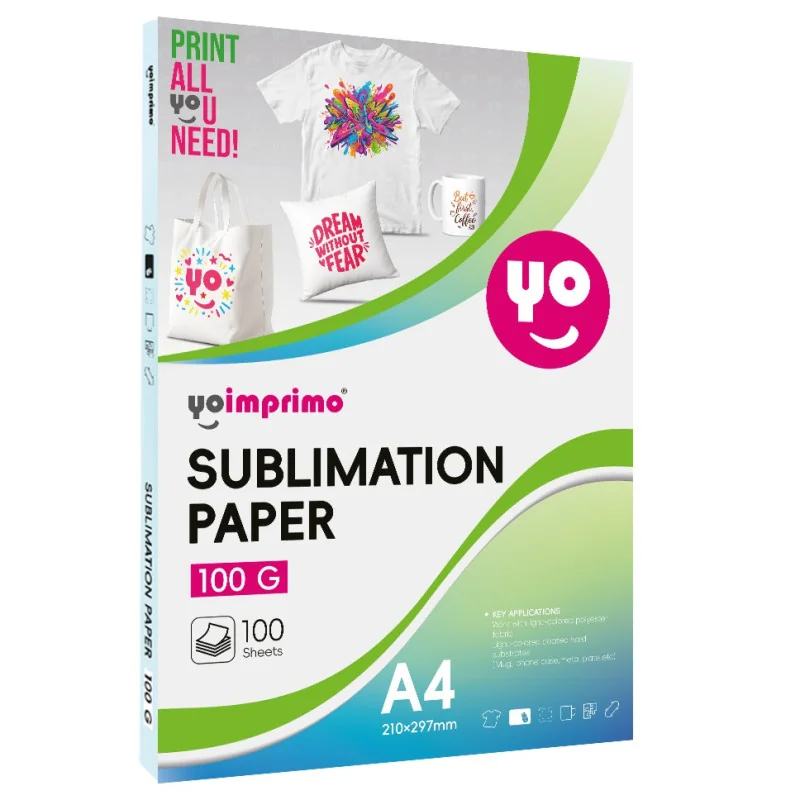 Papier de sublimation yoimprimo® Premium A4. Séchage rapide, textiles et rigides (100 feuilles, A4)