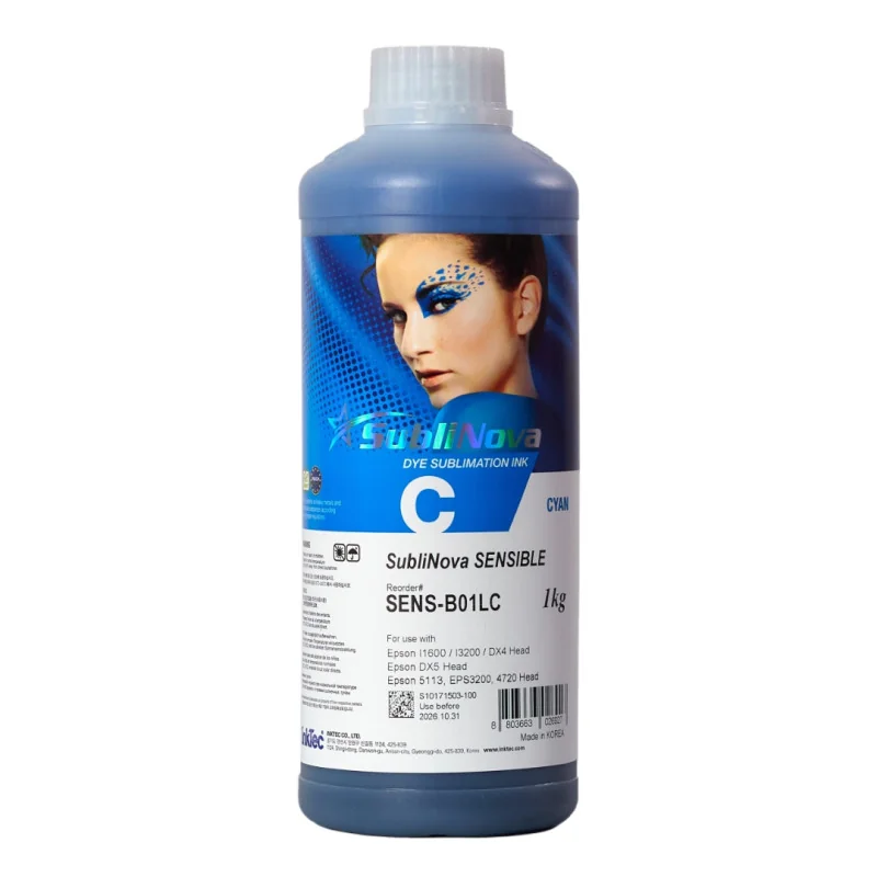 Encre de sublimation Sublinova Sensible, têtes d'impression i3200 (1 kg, cyan)