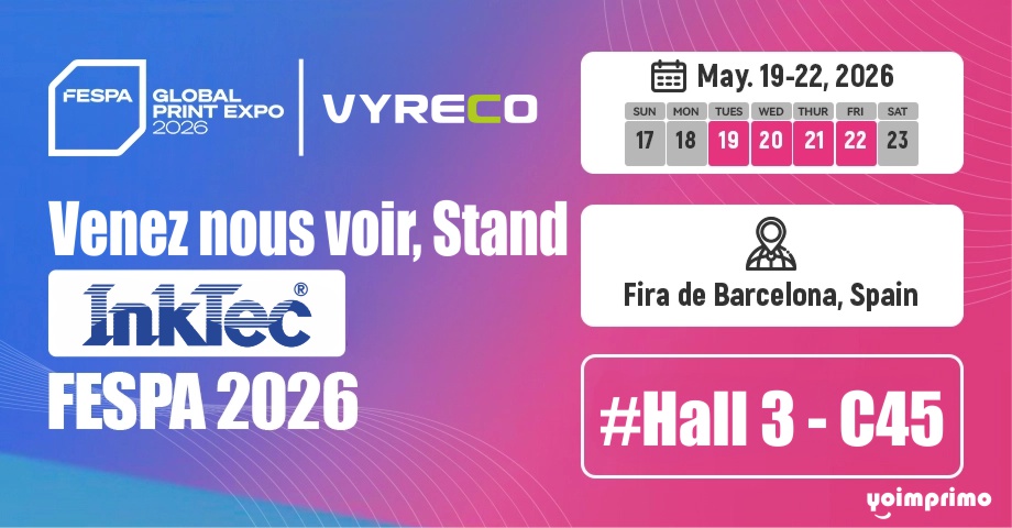 Venez nous rencontrer à FESPA 2026, le salon leader européen de l'impression numérique. Retrouvez-nous sur le stand Inktec du 19 au 22 mai.